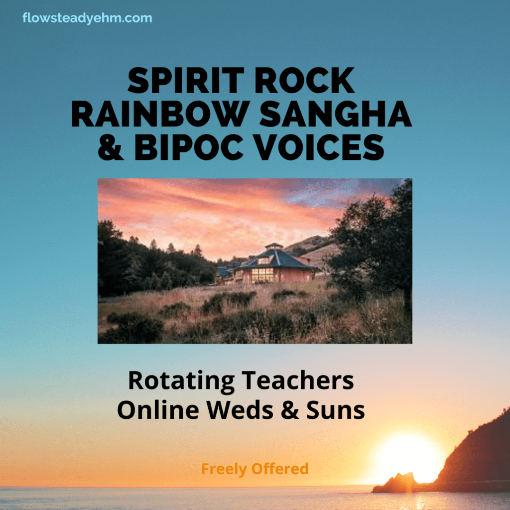 blue background with text

BIPOC Embodied Refuge
1 Sunday per month
11a-12p ET with Lissa

Guided Meditation
Embodied Practices
Check-ins &
Dharma Reflections

Processing intergenerational race- & oppression-based trauma somatically and in community

Freely Offered